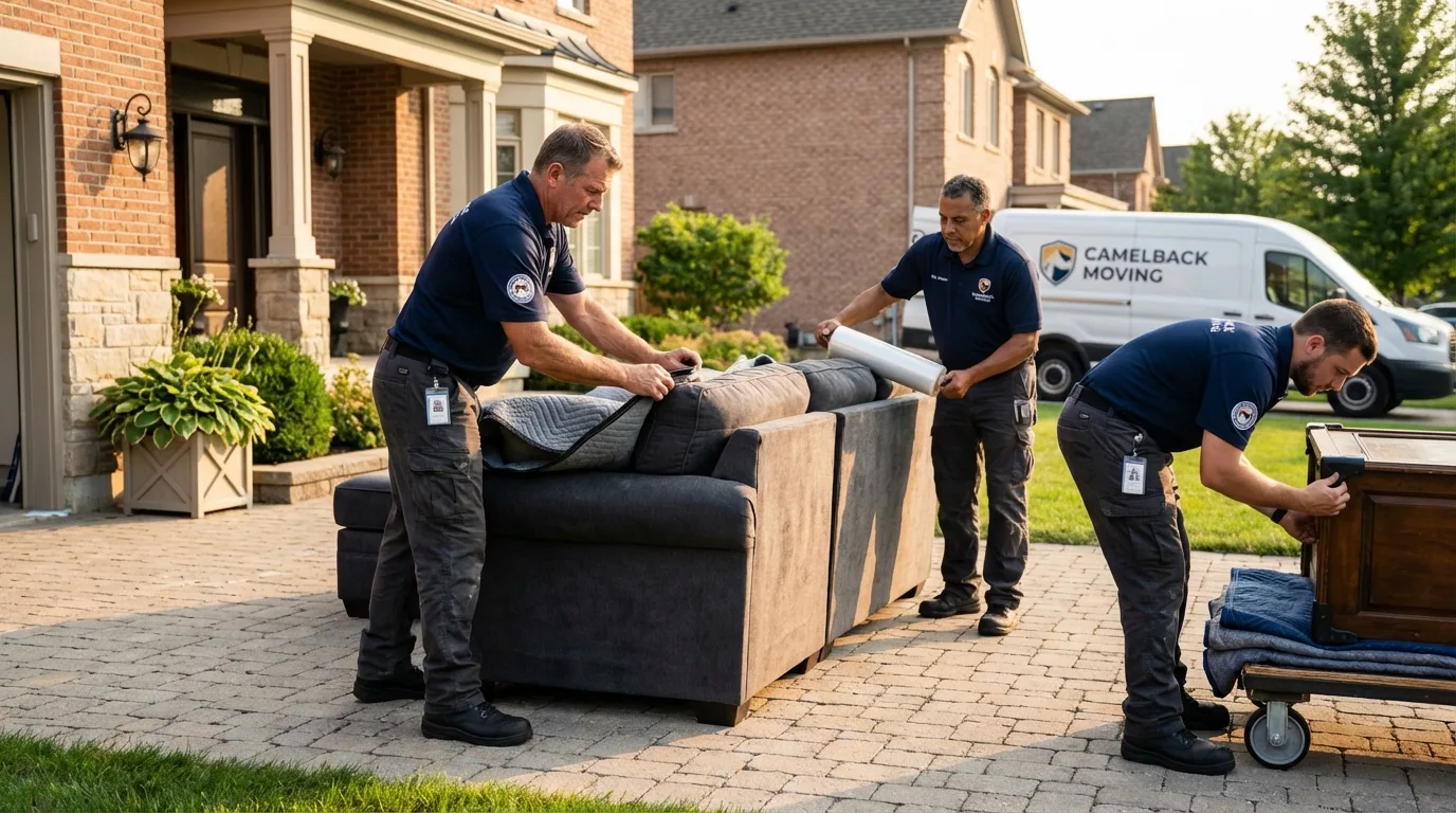 Large estate moving crew wrapping furniture in Haverhill, MA