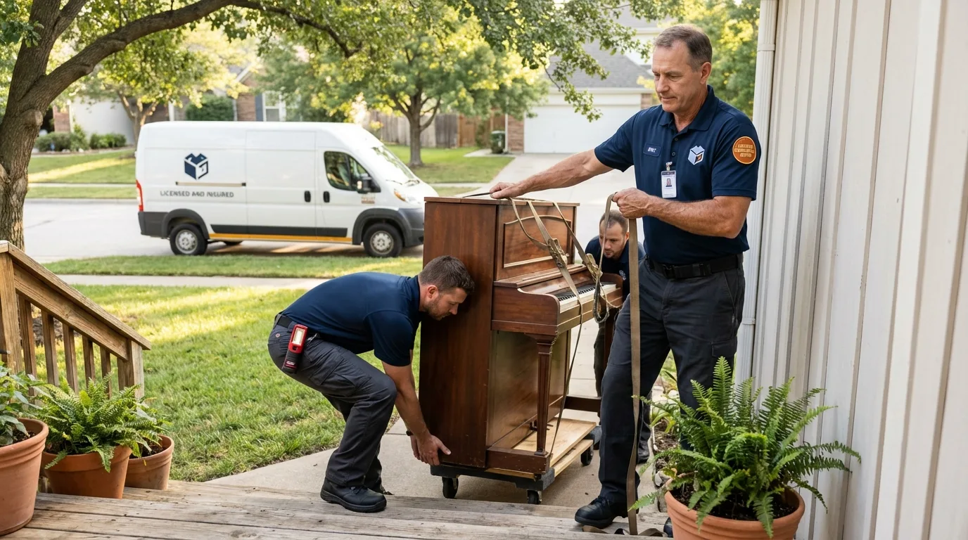 Licensed piano movers securing grand piano in Haverhill, MA