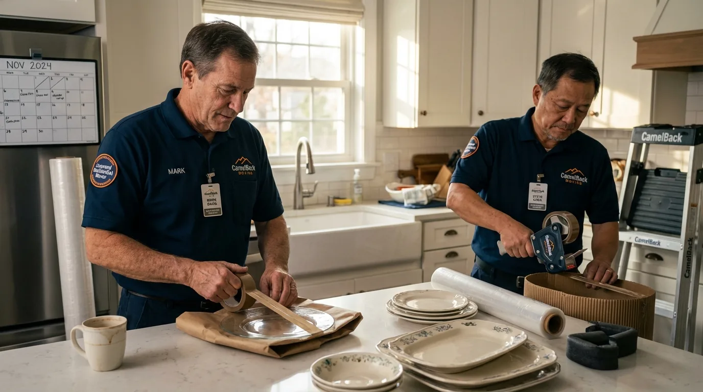 Professional crew packing kitchen dishware in Haverhill, MA